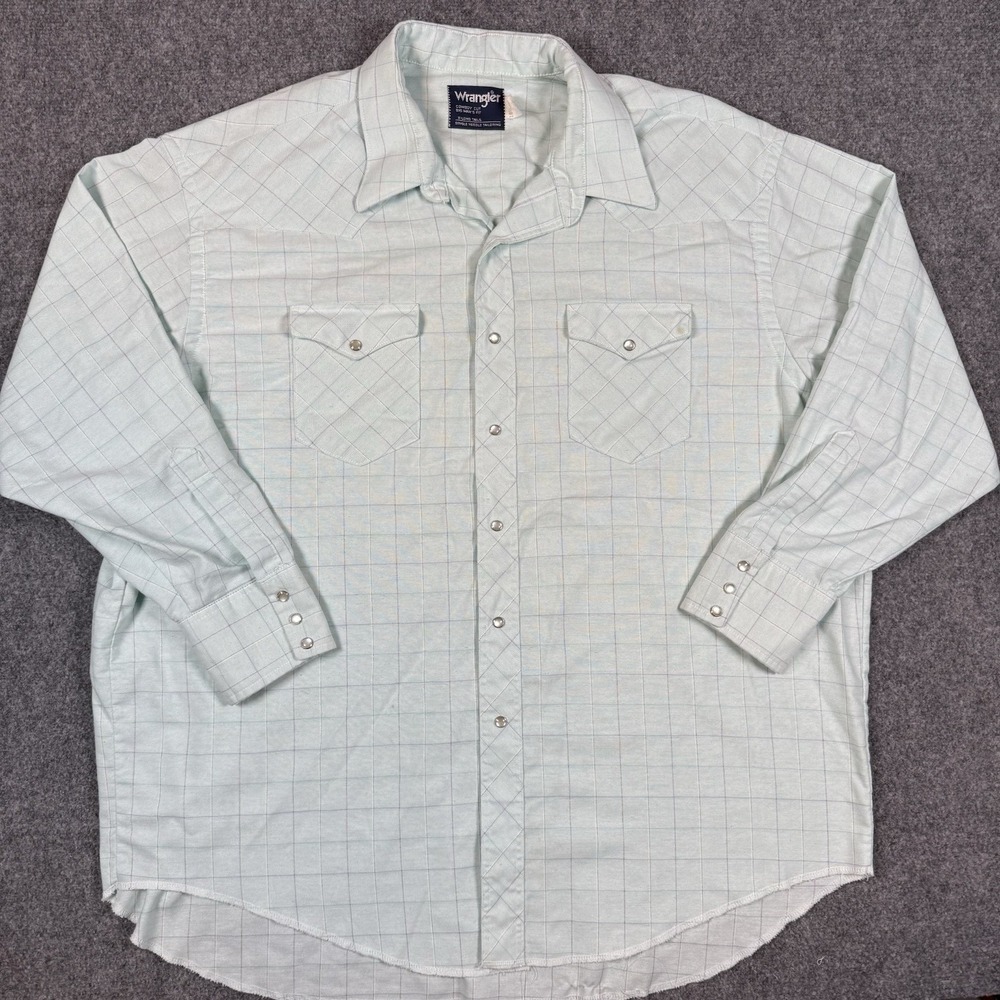 VTG Wrangler Cowboy Cut Pearl Snap Shirt Mens 18.5 2X 34 Big Tall Made in USA